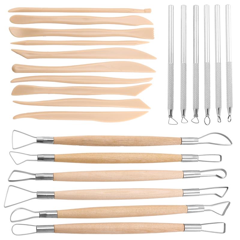Good-Pottery Clay Sculpting Tools, 22Pcs Wooden Handle Pottery Carving Tools & Metal Scraper & Plastic Clay Shaping Tools
