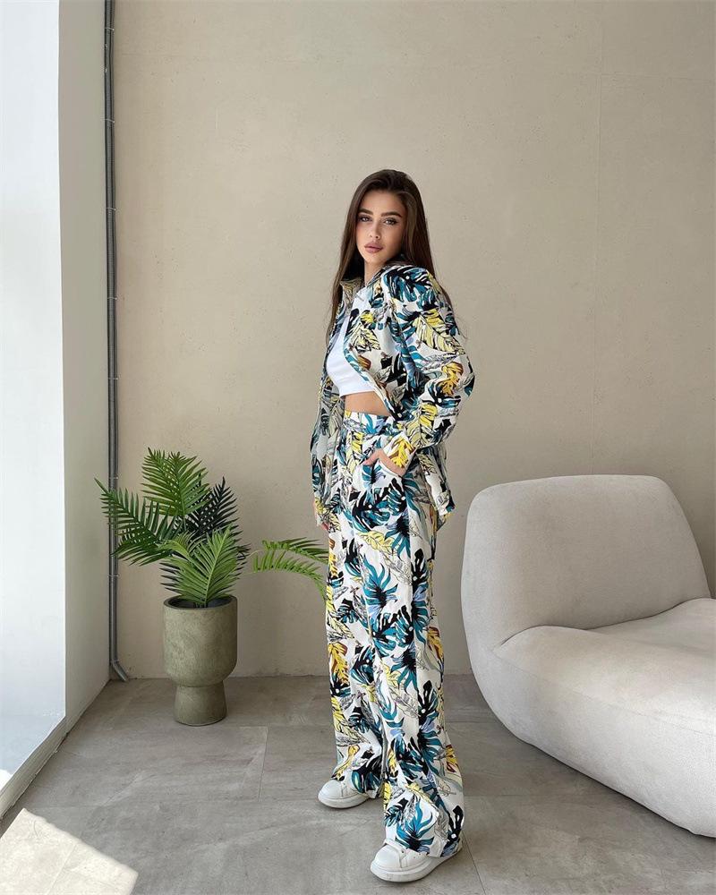 Asia de Sud-Est Mărimi Mari Casual Imprimat Talie Înaltă Pantaloni Largi Mânecă Lungă Set Sport
