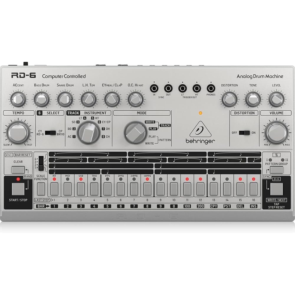 Behringer RD-6-SR Analog Drum Machine USB/DIN MIDI Compatible 16 Step Sequencer with Analog Disto...