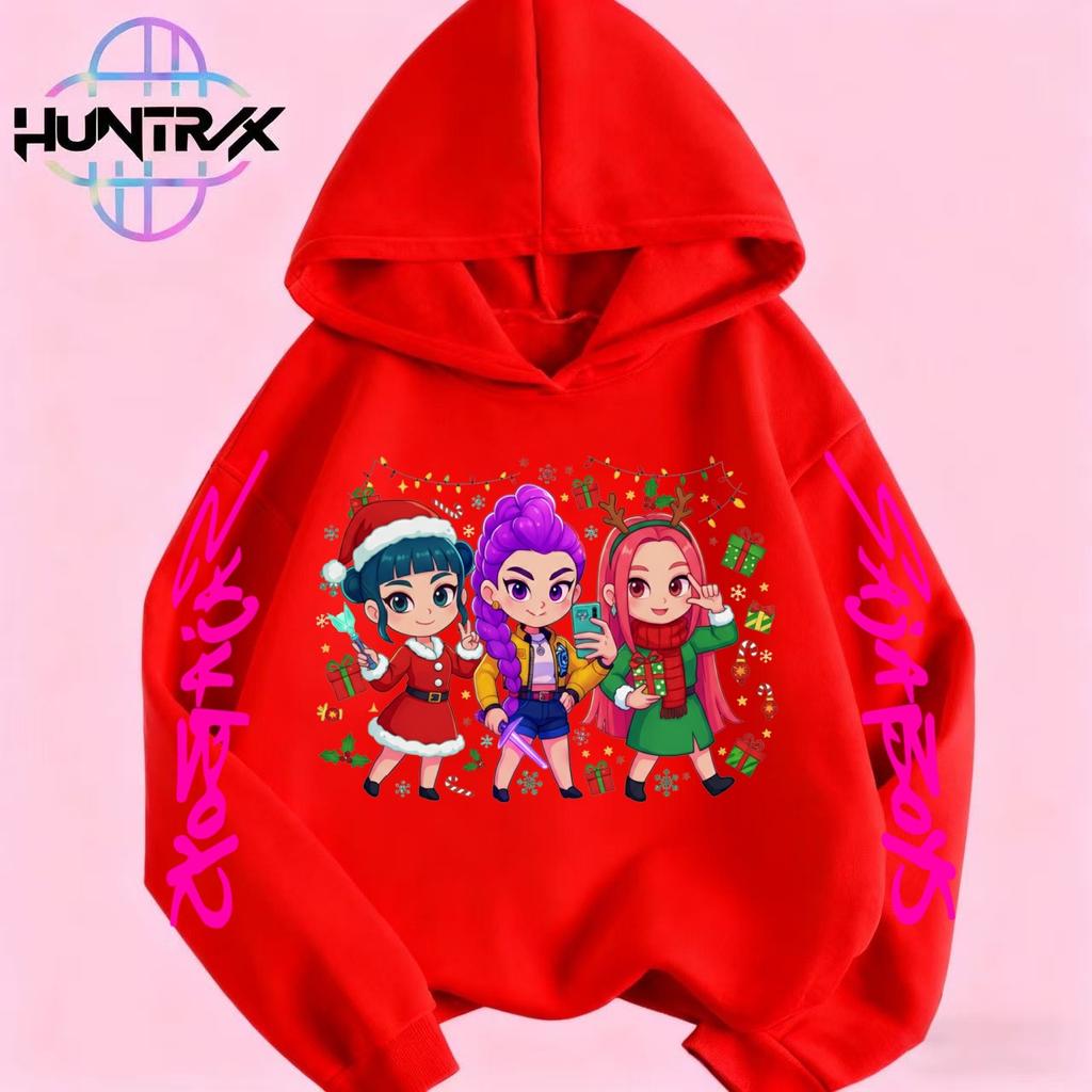Christmas Anime KPop Devil Hunter Children Kawaii Cartoon Printed Hooded Sweatshirt Hip Hop Daily Casual Street Wear Autumn