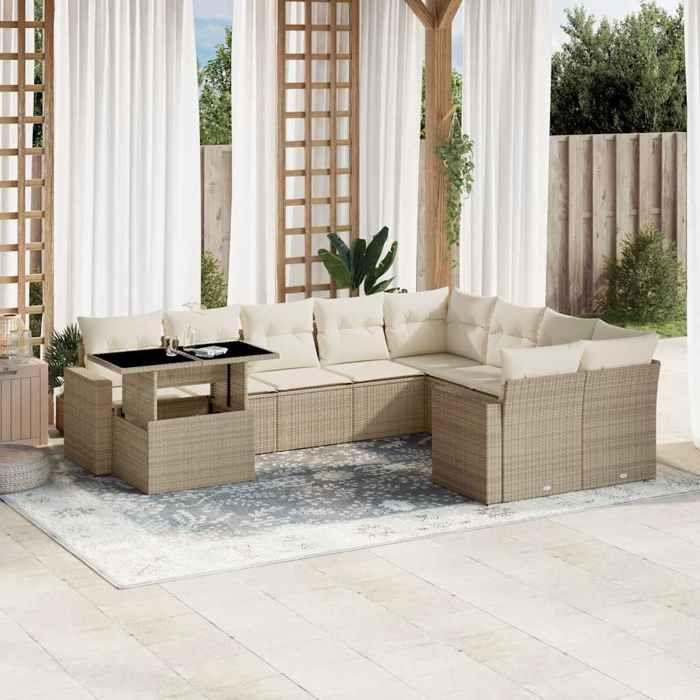 VidaXL Garden Lounge Set with Cushions 10 Pcs Beige Braided Resin 3267508