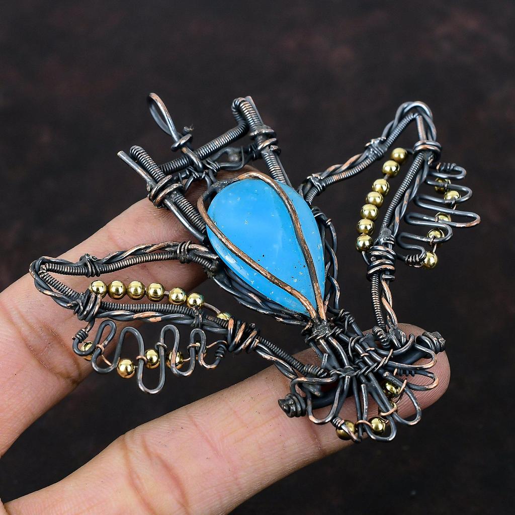 Smithsonite Pendant Copper Wire Wrapped Pendant Owl Gemstone Pendant Handmade Copper Jewelry Gift For Women Wire Wrapped Smithsonite Jewelry