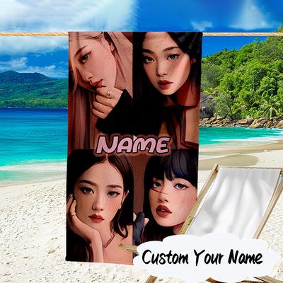 Custom Name Kpop Group Fashion Microfiber Beach Towel Super Soft & Absorbent for Bath, Beach, Travel  Bath Time Accessory, Fan Gifts