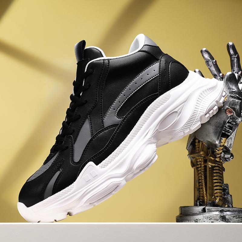 

Thick Soled New Autumn High-end Fashi Casual Height Increasing Youth Persality Breathable Splicing Sports Couple Shoes 45 чорний