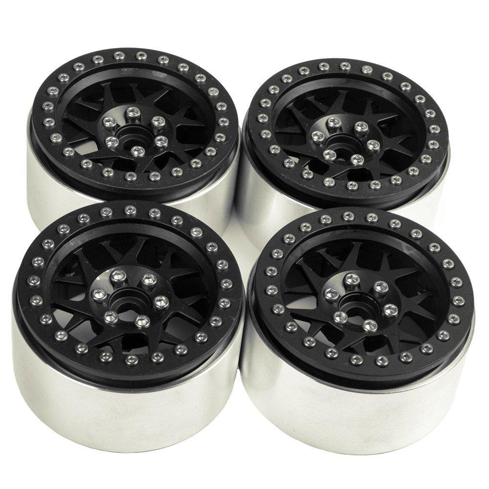 RC Car Inch Upgraded Beadlock Wheel Hub Rim Internal Beadlock For 90018 Wraith RC Car 7 2.2 No. (4 Pieces, Black)