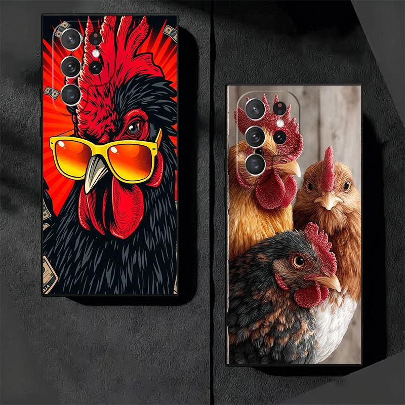 Chicken Hen Rooster Soft Phone Case for Samsung Galaxy S26 S25 Edge S24 Ultra S23 Plus S22 S21 FE S20 Black Cover Back Shell