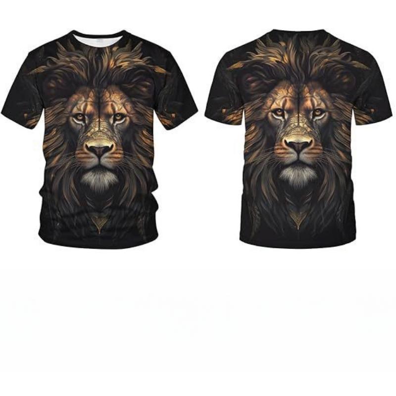 

Летний топ с круглым вырезом и 3D-принтом в виде льва, модная повседневная мужская футболка с коротким рукавом XS