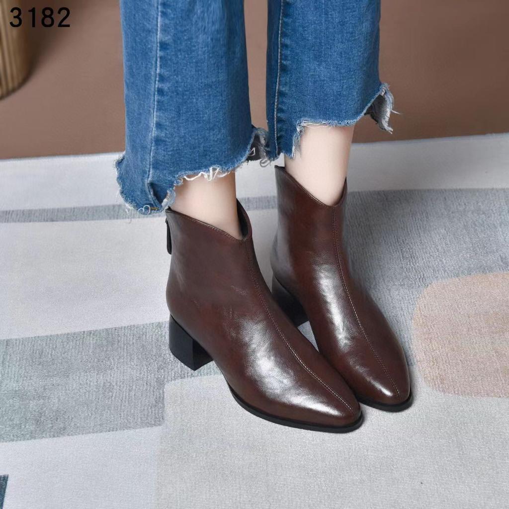Pointed short boots women's new simple temperament knight boots rear zipper cotton boots
