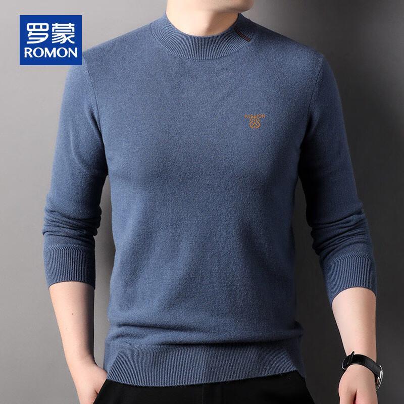 ROMON Men's 100% Pure Wool Round Neck Pullover Sweater