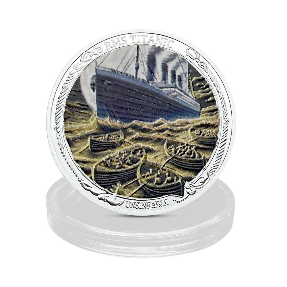 Titanic, vrakscen, färg, relief, hantverk minnesmynt, presentval, prydnader, Romantisk Kärlek Minnesmynt