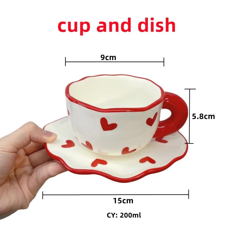 Romantic Hand-painted Love Heart Mug Gifts Korean Ins Style Coffee Tea Cup Saucer Set Creative Milk Mug Porcelain for Girlfriend