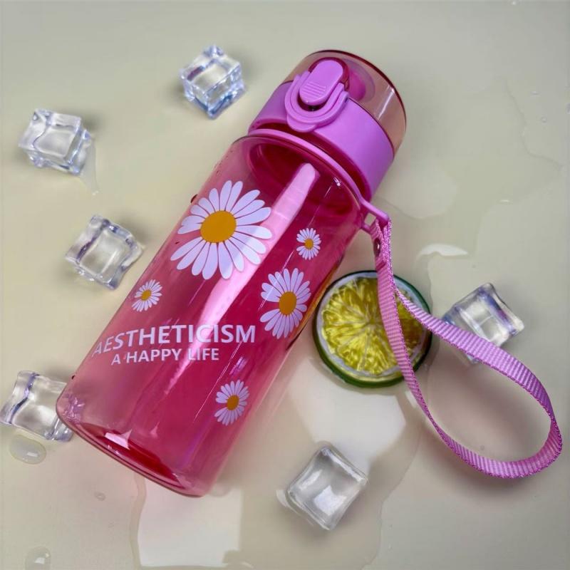 

400 мл Маленькая ромашка Пластиковые бутылки для воды Креативная Питьевая Kawaii Спортивная Прозрачная бутылка для воды с портативной дорожной чашкой для чая 400ml розовый