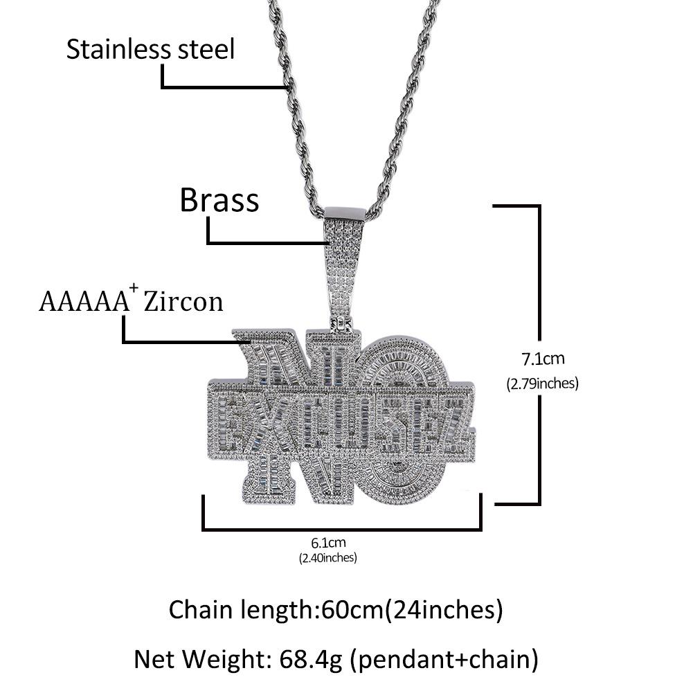 Niche design alphabet hip-hop necklace micro-inlaid zircon fashion personality unisex trendy brand pendant with twist chain