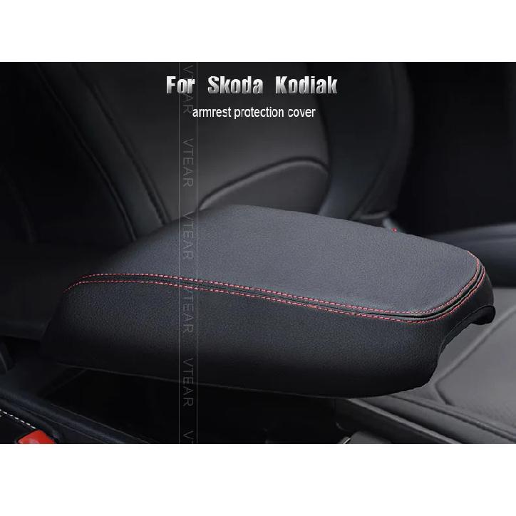 Vtear For Skoda Kodiaq armrest cover interior PU leather car-styling accessories center console arm rest box decoration 2021