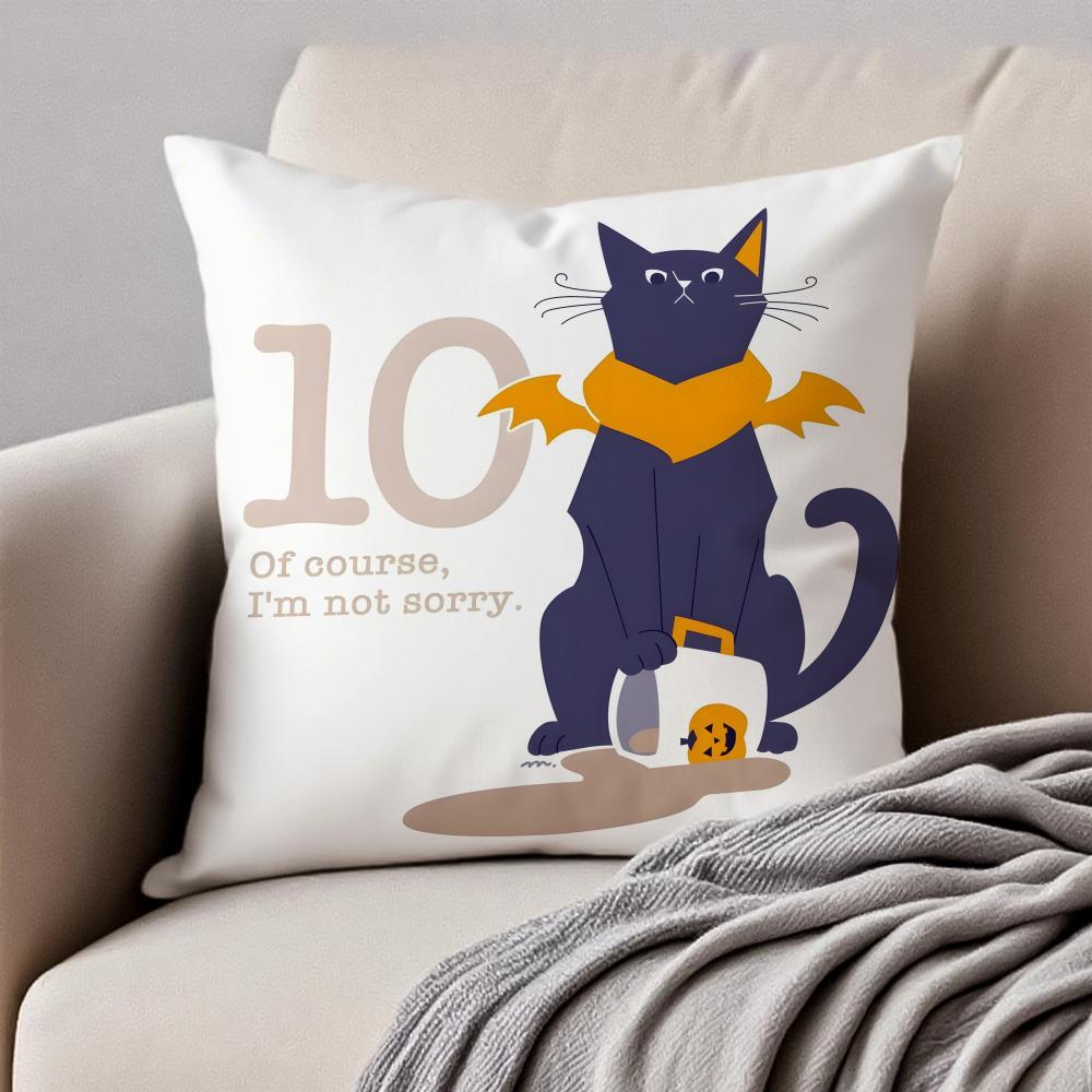 Minimalist Flat Style Illustration Cat Art Cushion Cover Pillowcase Antidustmite Invisible Zipper Short Plush Sofa Cushion