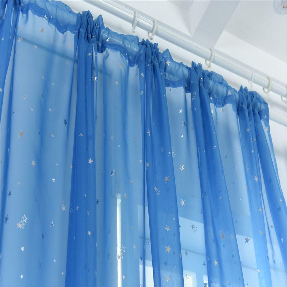 Translucent Tulle Curtains Elegant Window Curtains Silver Stars Sheer Curtains  Home Decoration