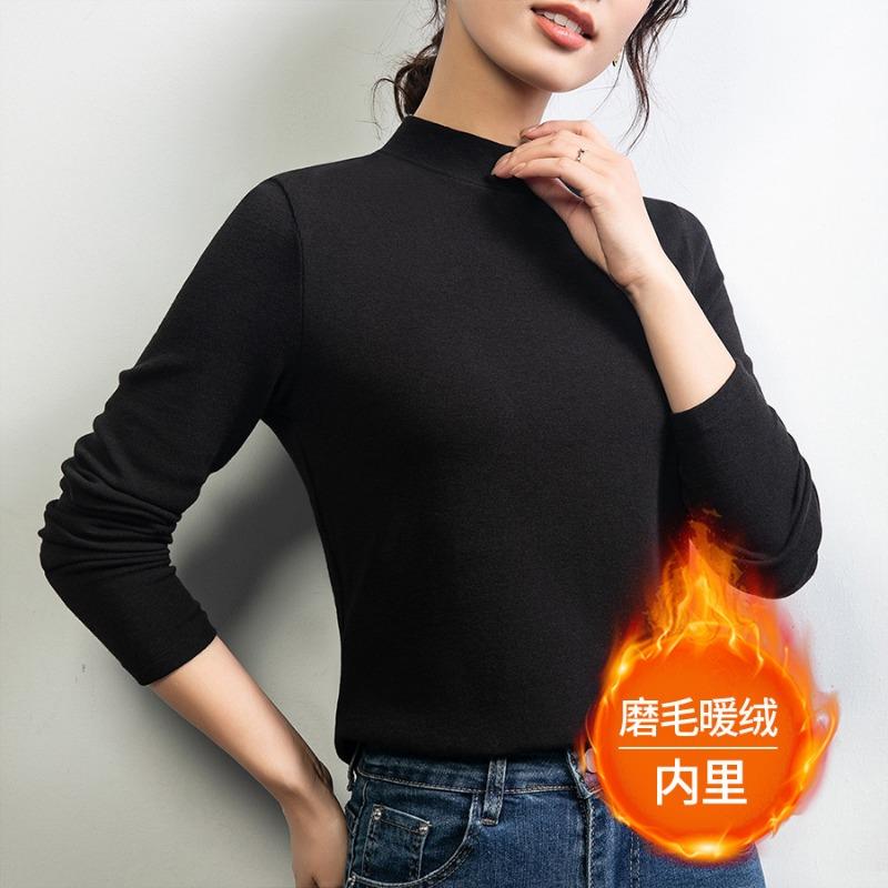 Ankola red semi-turtleneck wool fleece bottoming shirt with autumn and winter new T-shirt medium neck slim-fit top