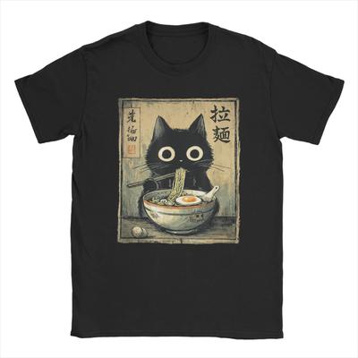 Kawaii RaUnisex Cat Retro Japanese Noodles Artwork Unisex T Shirt  Vintage Tee Shirt Short Sleeve O Neck TShirt Cotton Gift Idea Tops