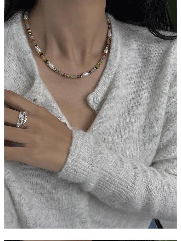 Niche Colorful Stone & Freshwater Pearl Necklace - Summer Fashion Statement Jewelry