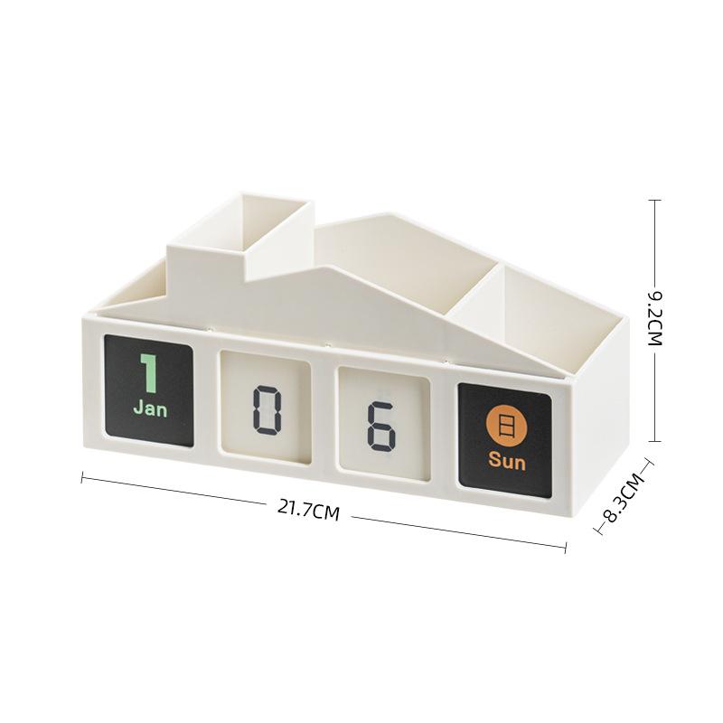 

Multi Functional Creative Perpetual Calendar Pen Holder, Desktop Large Capacity Partitioned Ornament Pen Holder