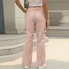 Womens Fashionable Solid Color High Waisted Drawstring Loose Pocket Binding Quick Drying Casual Pants