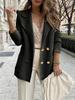 Fall Winter New Herringbone Bifold Casual Long Sleeve Jacket Blazer with Lapel Coat