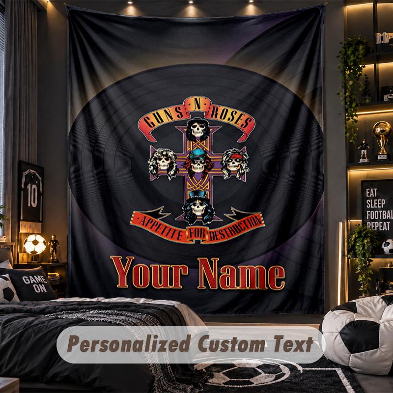 TapestryGuns N’ Roses Custom Name Text Personalized Wall Hanging Tapestry Home Wall Decor
