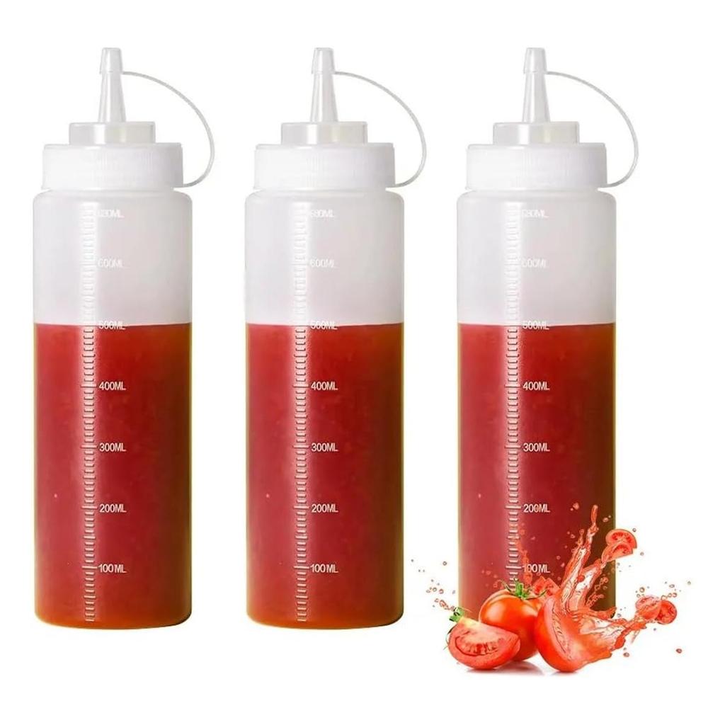 3 Pack 24 oz Plastic Squeeze Squirt Condiment Bottles with Cap Lids, Perfect for Condiments