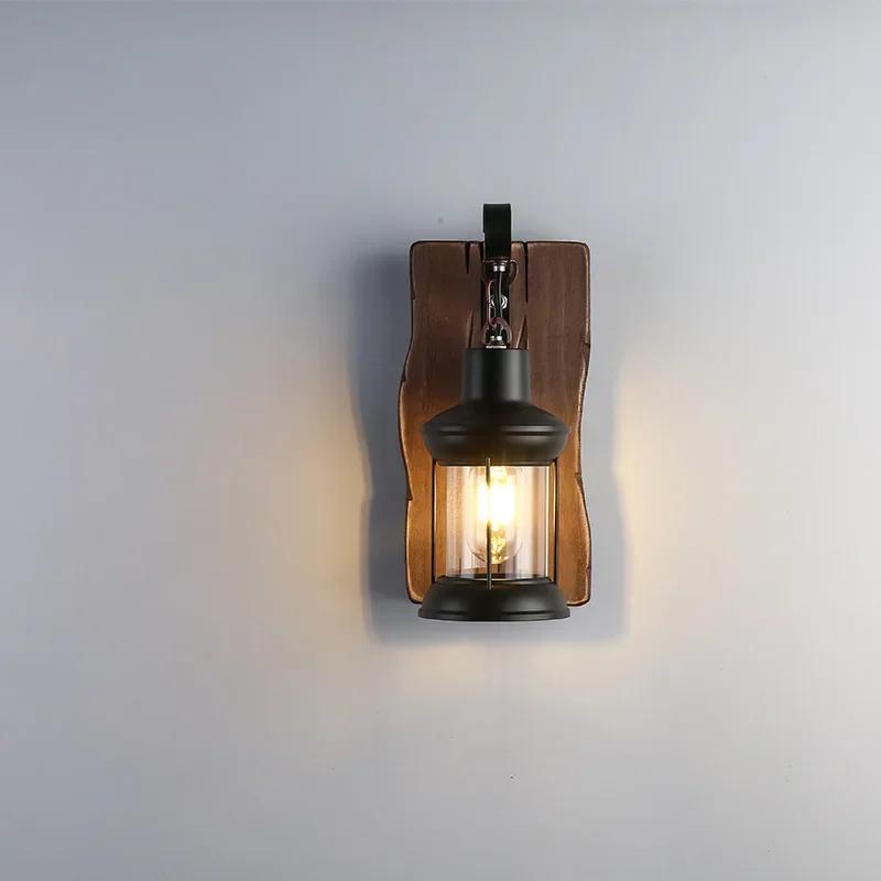 Vintage Wooden Wall Lamp E27 Industrial Restaurant Living Room Creative Corridor Corridor Background Wall Decoration Lamp