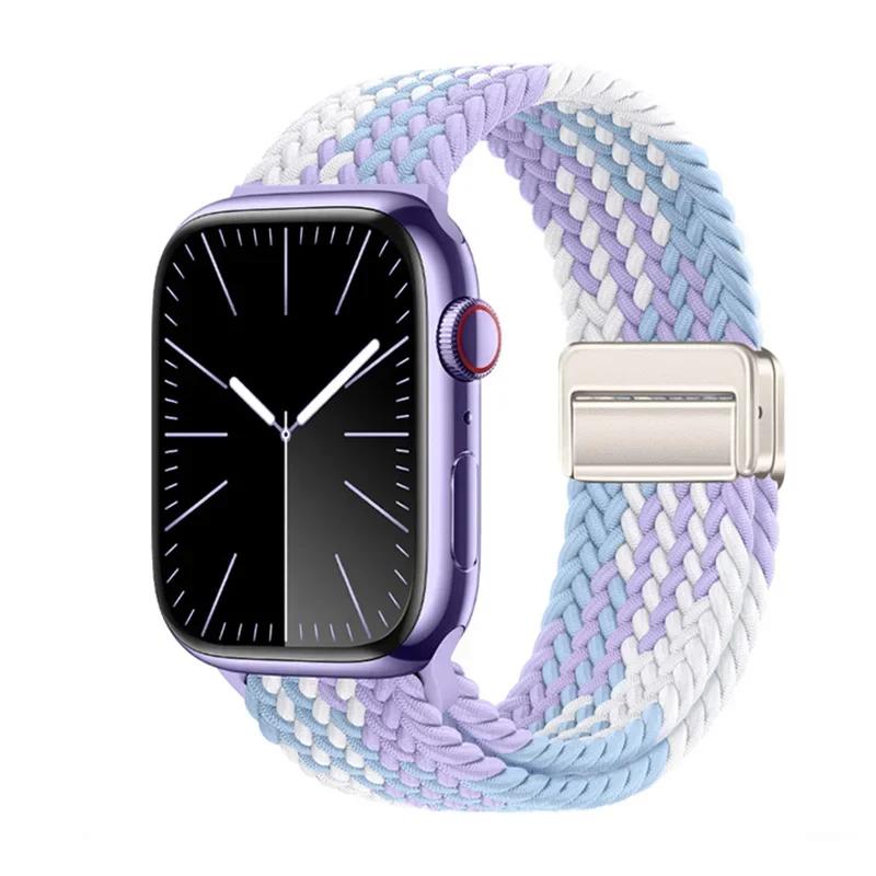 Braided Band for Apple Watch Strap 44mm 40mm 45mm 46mm 49mm 41 42 38 Magnetic Nylon Bracelet iWatch Series Se 7 6 8 9 10 Ultra 2