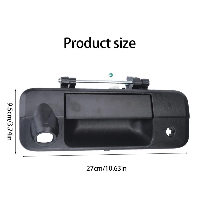 Truck Rear Gate Exterior Handle for 2007-2013 Pickup Truck, 69090-0C050 Black Assembly with Metal Support Structure and Camera Lock Cutout Layout