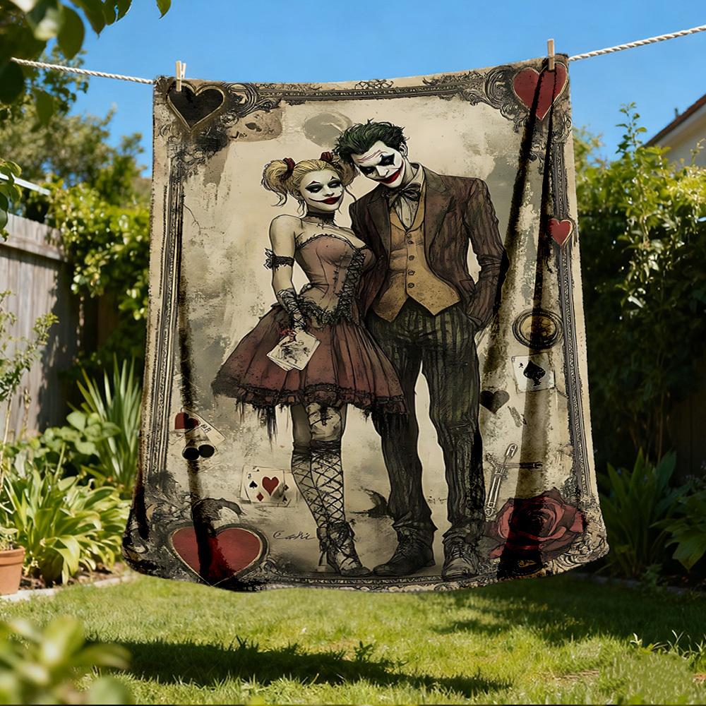 1pc Joker, Harley Quinn Outdoor Flannel Blanket Gift For Boys Girls Adults, Family Friends