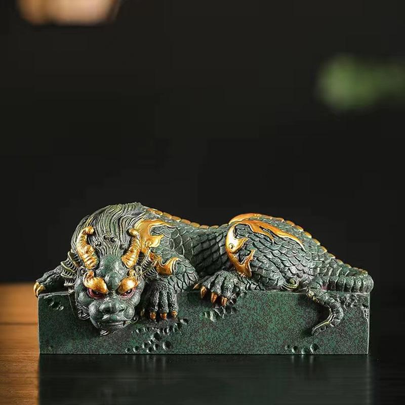 Čína Maska Pan Dragon Sloup Dekorativní socha Zelený pískovcový kámen Sochařství Domov Obývací pokoj, Místnost Kancelář Feng Shui Socha