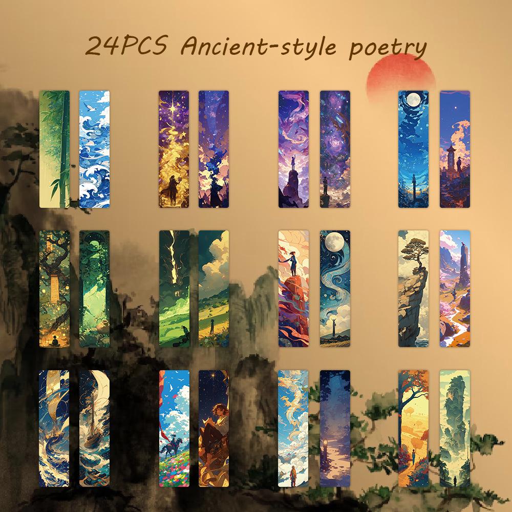 Chinese Ink Painting Bookmarks: 24 Sheet Set of High Aesthetic Student Reading Markers, Perfect As Cultural Creative Paper Gifts