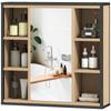 Badezimmerspiegel-Schrank, 6 offene Fächer, 3-stufiges Regal, Wandmontage, Eiche