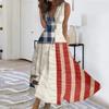 Womens Sleeveless V Neck Wrap Maxi Dress Patriotic Flag Print Floral Swing Summer Sundress Casual High Waist