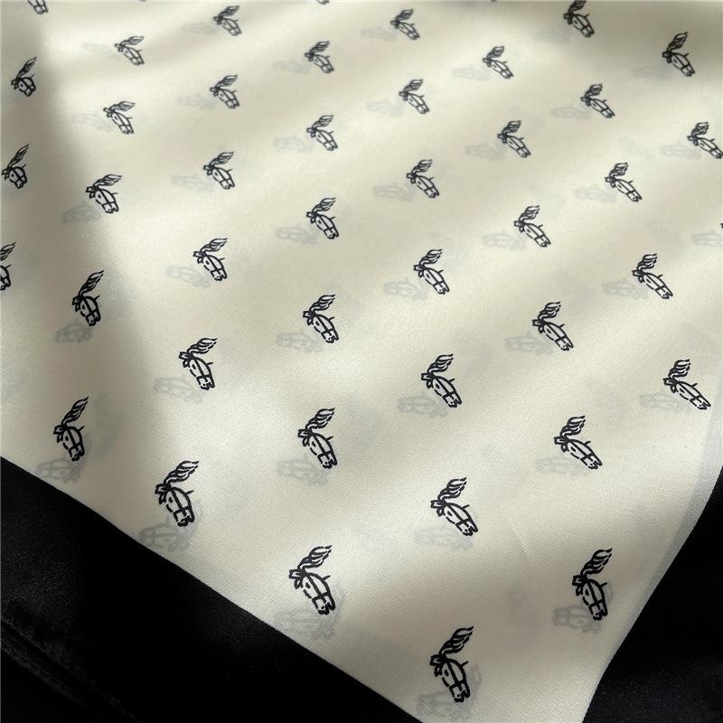 Luxusmarke Quadratischer Schal aus Imitatseide Schwarz-Weiß Schmetterling Kopftuch für Damen Multifunktionstuch mit Seidengefühl