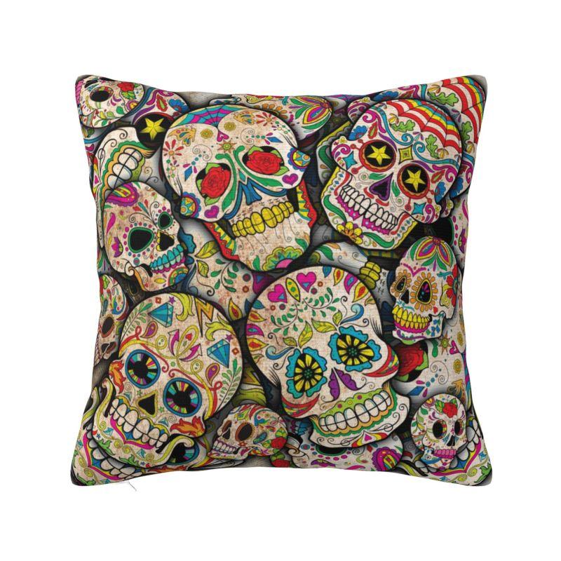 Day Of The Dead Floral Cushion Cover 40x40cm Halloween Sugar Skull Velvet Luxury Pillow Case Living Room Decoration