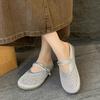 Half Slippers Women's Summer Wear Fisherman Baotou Flat Bottom Sandals Inner Height Increase One Pedal Mesh Breathable 2025 Weaving