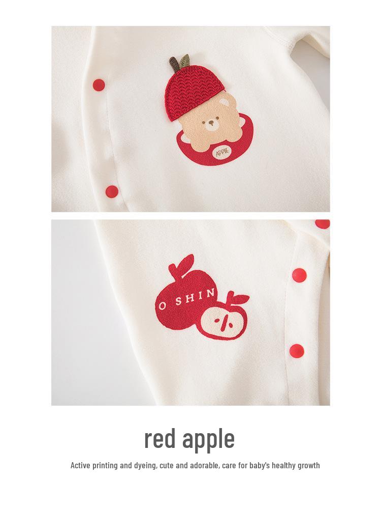 Year of the Horse Newborn Pure Cotton Romper - Red, Class A, for Spring, Autumn, New Year, and Winter