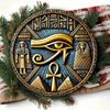 Egyptian Totem Metal Wall Art Eye of Horus Anubis Ra Golden Blue Mystical Decor Gift