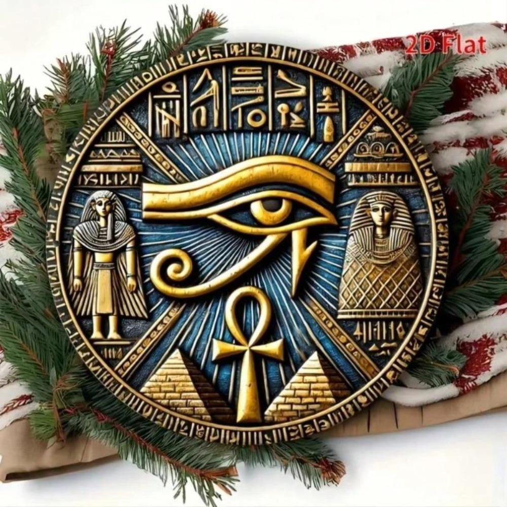 Egyptian Totem Metal Wall Art Eye of Horus Anubis Ra Golden Blue Mystical Decor Gift