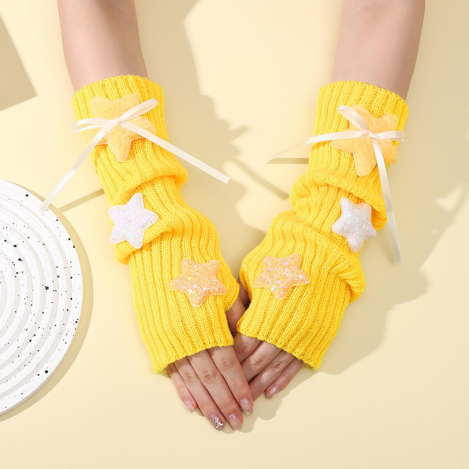 

Plush Star Arm Sleeves for Women s Autumn and Winter College Style Dui Dui Exposed Finger Sleeves Knitted Warm Fake Sleeves one size