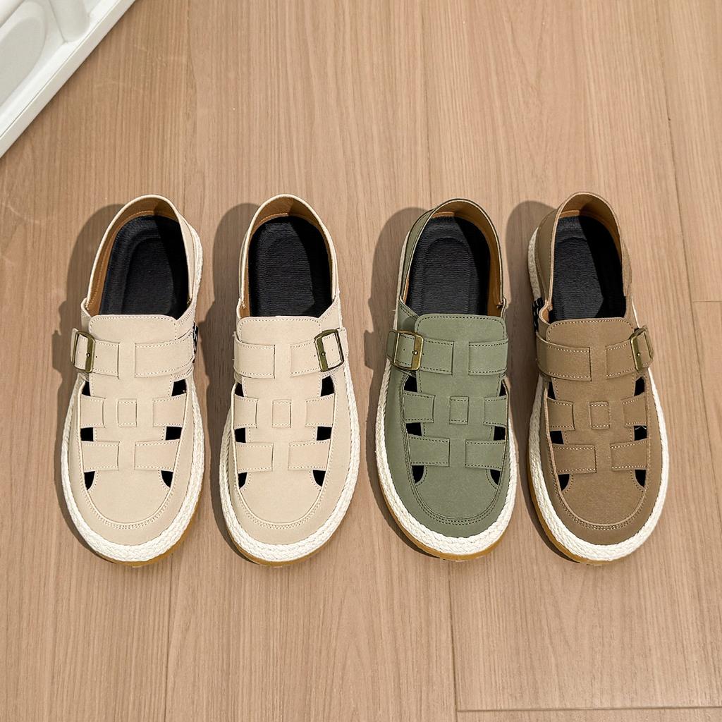 New Boken shoes men's one-pedal 2025 summer hollow casual straw shoes breathable bag head sandals