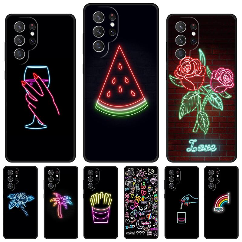Neon Light phone case For Samsung Galaxy S24 S25 S23 S22 Ultra Note 10 20 Plus S20 S21 FE Cover