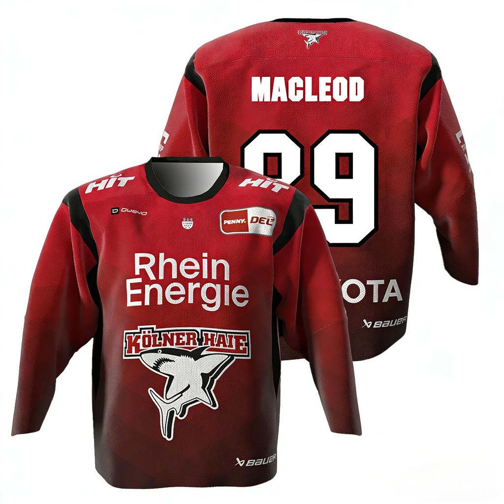 Haier MacLeod # 89 Russell 2026 DEL Eltern-Kind Deutsches Eishockey Trikot 3D-Druck Rundhals Langarm T-Shirt
