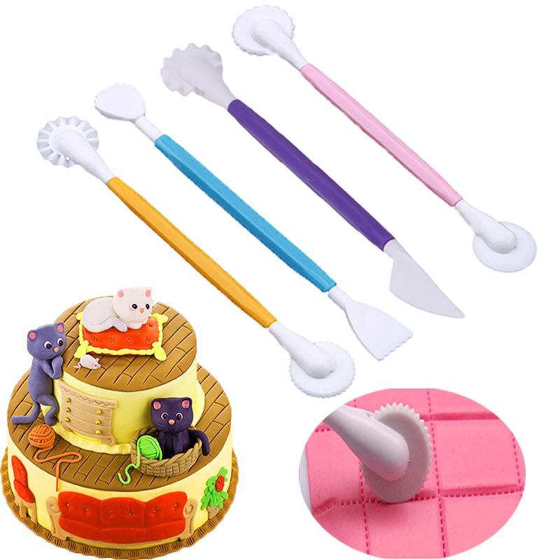 4pcs DIY Plastic Baking Craft Tool Sugar Craft Fondant Cake Pastry Carving Cutter Kitchen Decorating Flower Clay Tool
