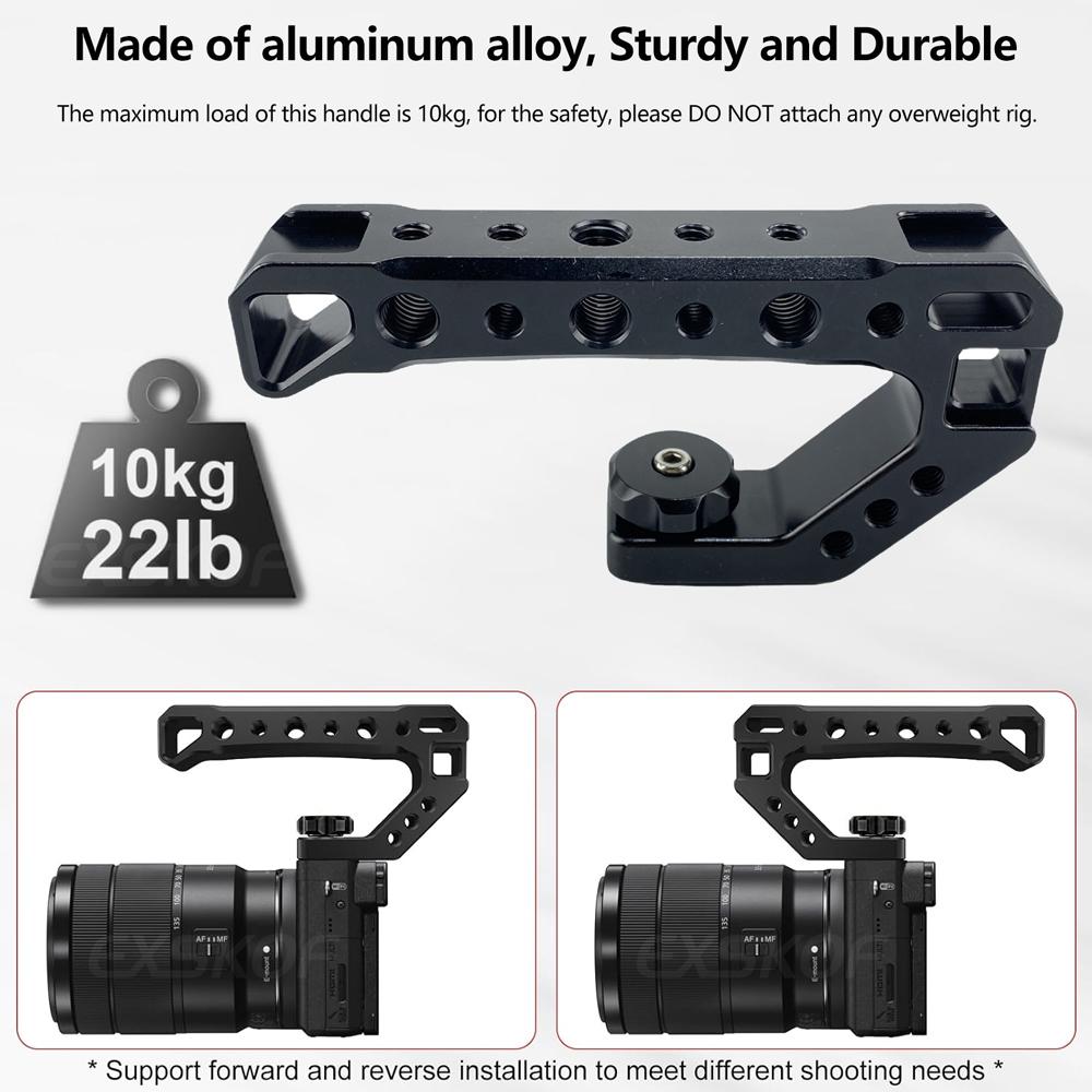 Top Handle Grip Universal Aluminium Alloy Handgrip Holder with Cold Shoe Mount 1/4" & 3/8" Holes for DSLR Camera Cage Microphone
