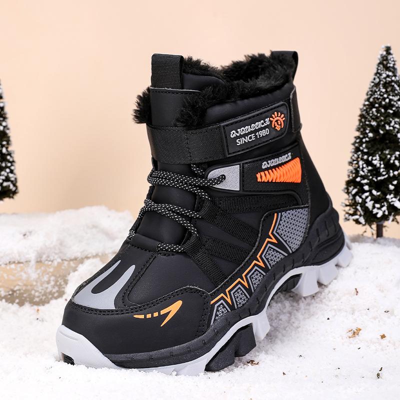 30-40 Children's Winter Large Size Fashionable Outdoor Velcro High Top Plush Warm Cotton Boots Snow Boots