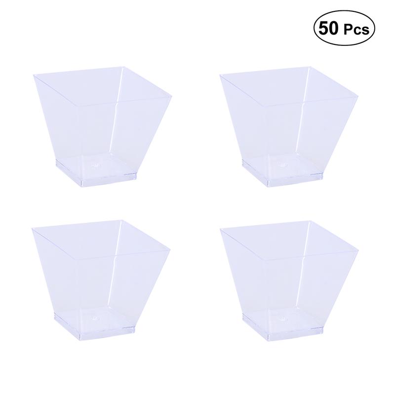 50pcs Dessert Cups 60ml Disposable Plastic Cups Clear Portion Transparent Trapezoidal Food Container for Jelly Yogurt Mousses